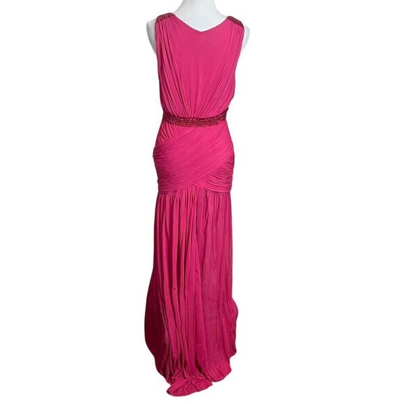 Amanda Wakeley Deep V Long Maxi Dress Pink Gown Women’s Size L Flawed - Picture 5 of 13